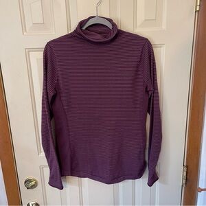 Duluth Trading Co Purple Striped Long Sleeve Coolmax Mock Turtleneck Sweater